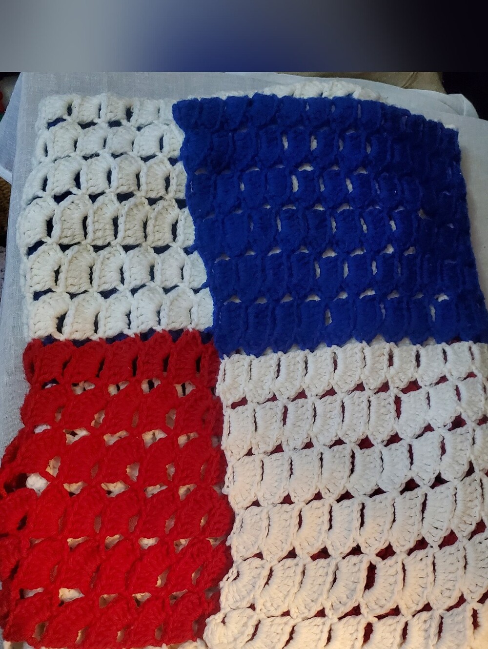 Handmade Crochet Throw in Red, White & Blue Stripes 60" X 90"